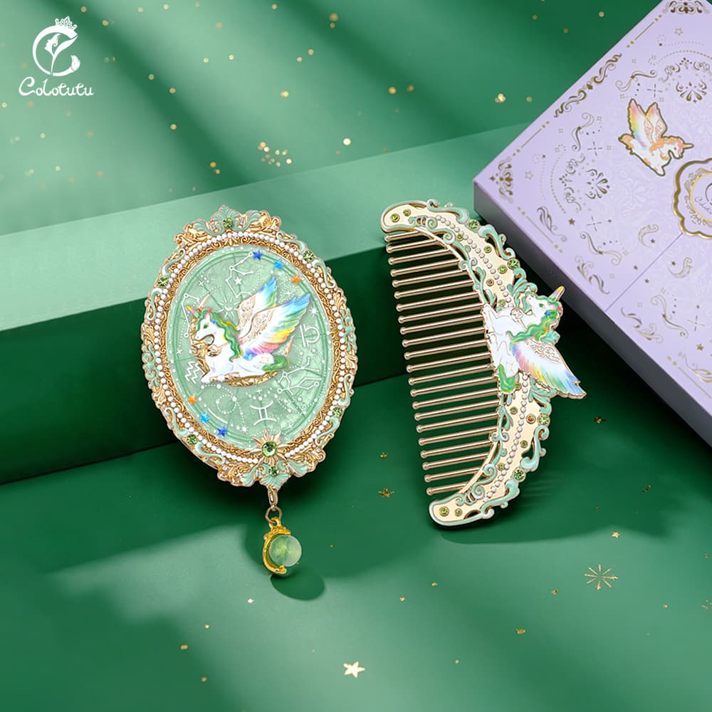 Fresh Green Colotutu Air Sign unicorn mirror and comb gift set