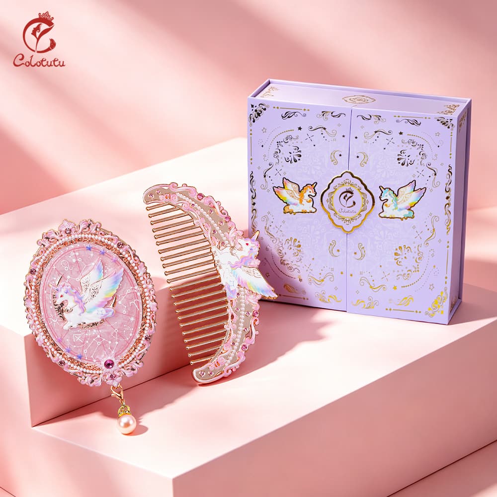 Pink Colotutu Fire Sign unicorn mirror and comb gift set
