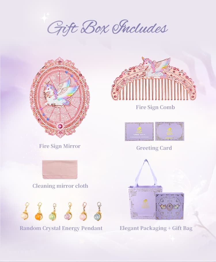 Contents of the Colotutu Star Spirit mirror and comb gift box