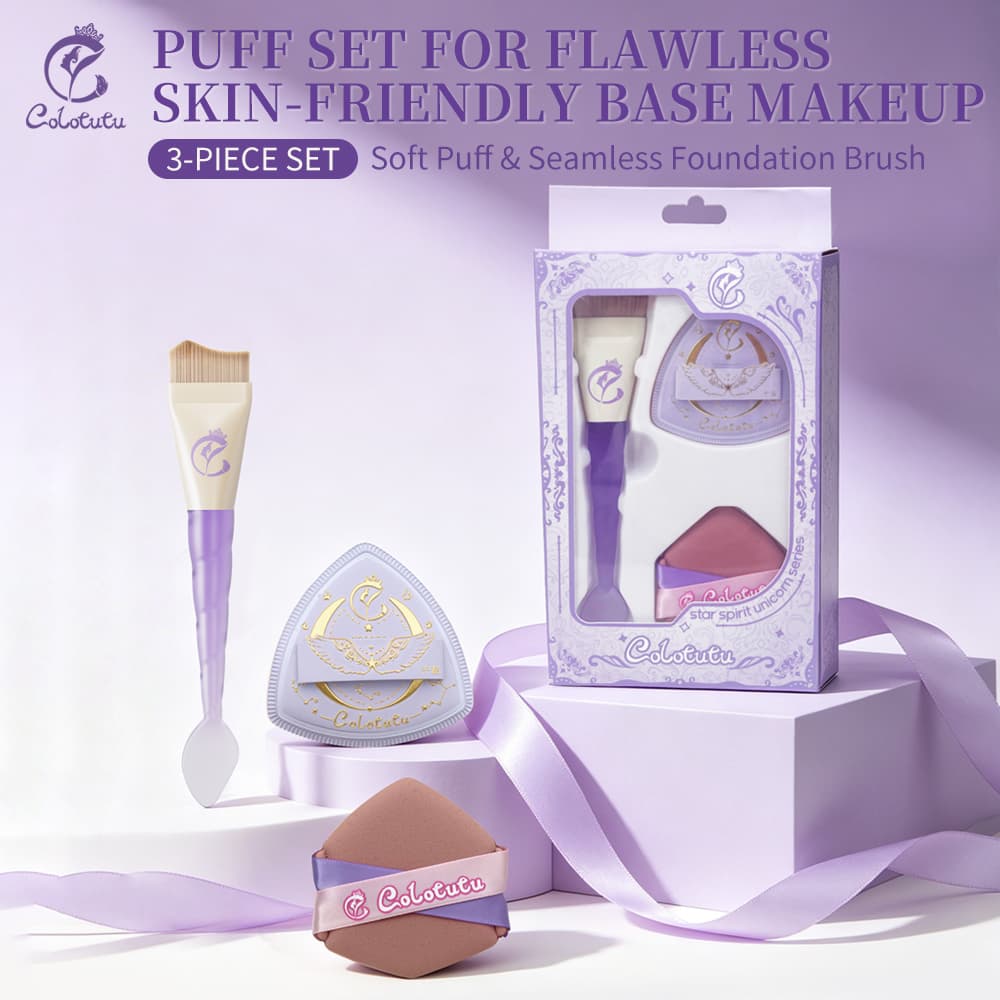 Colotutu Star-Spirit Unicorn three-piece makeup puff and foundation brush set