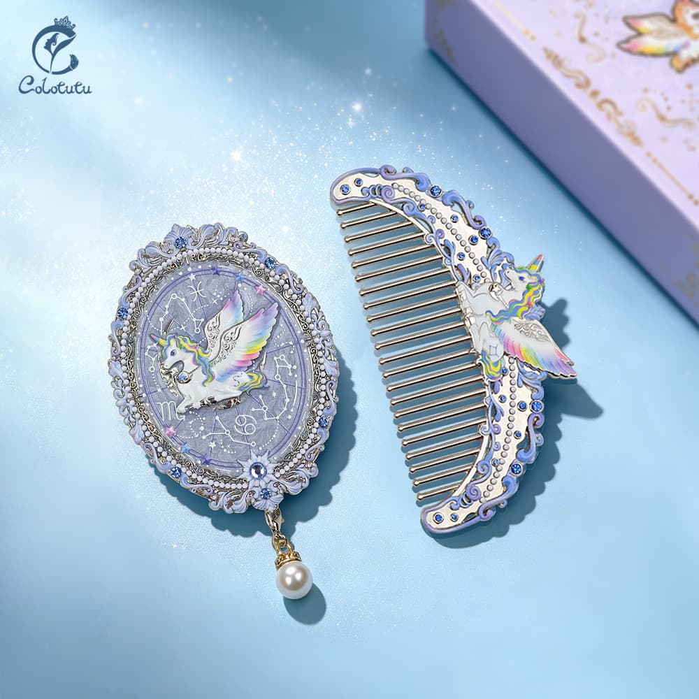 Blue Colotutu Water Sign unicorn mirror and comb gift set