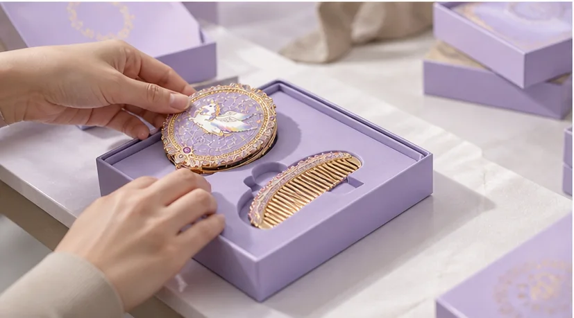 Mirror and comb gift box insert fit test