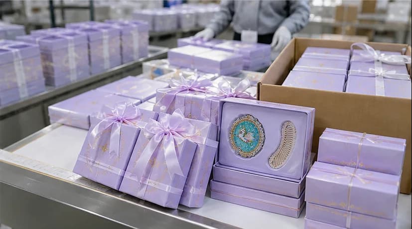 Packed custom beauty gift sets prepared for shipment inspection