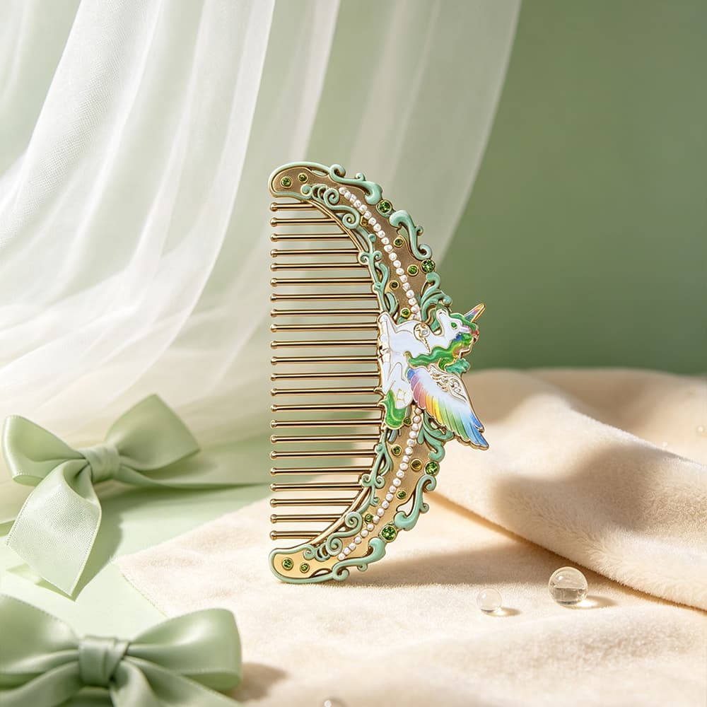Air Sign unicorn comb displayed in a fresh green lifestyle setting