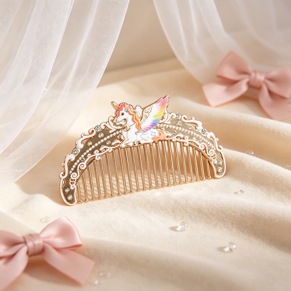 Earth Sign unicorn comb displayed in a warm gold lifestyle setting