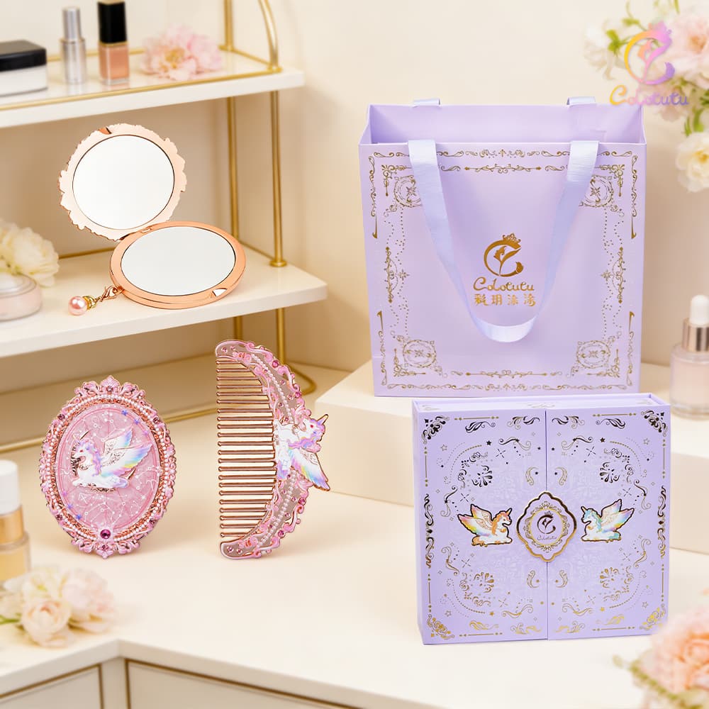 Custom Star Spirit mirror and comb presentation view 1