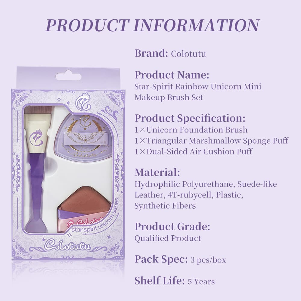 Colotutu Star-Spirit Unicorn puff and brush set specifications