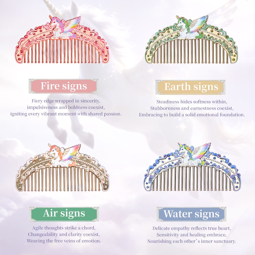 Fire Earth Air and Water Sign unicorn comb colorways