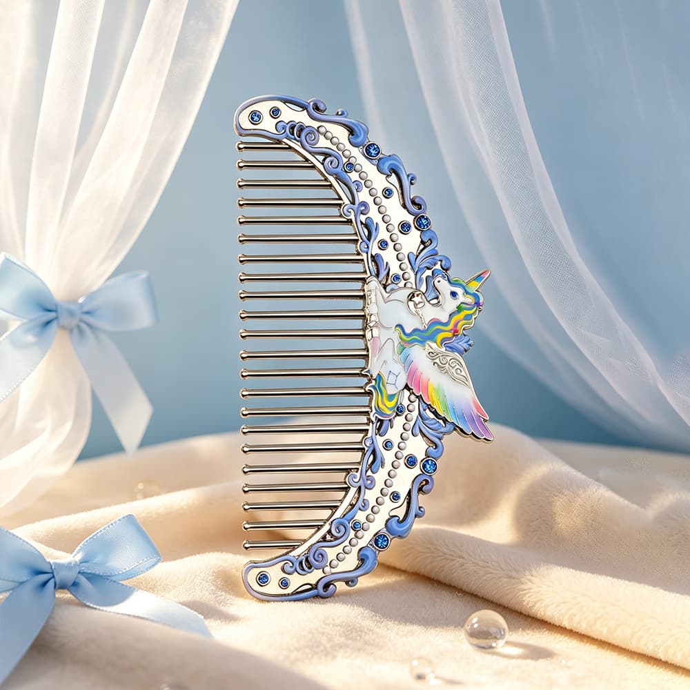 Water Sign unicorn comb displayed in a clear blue lifestyle setting